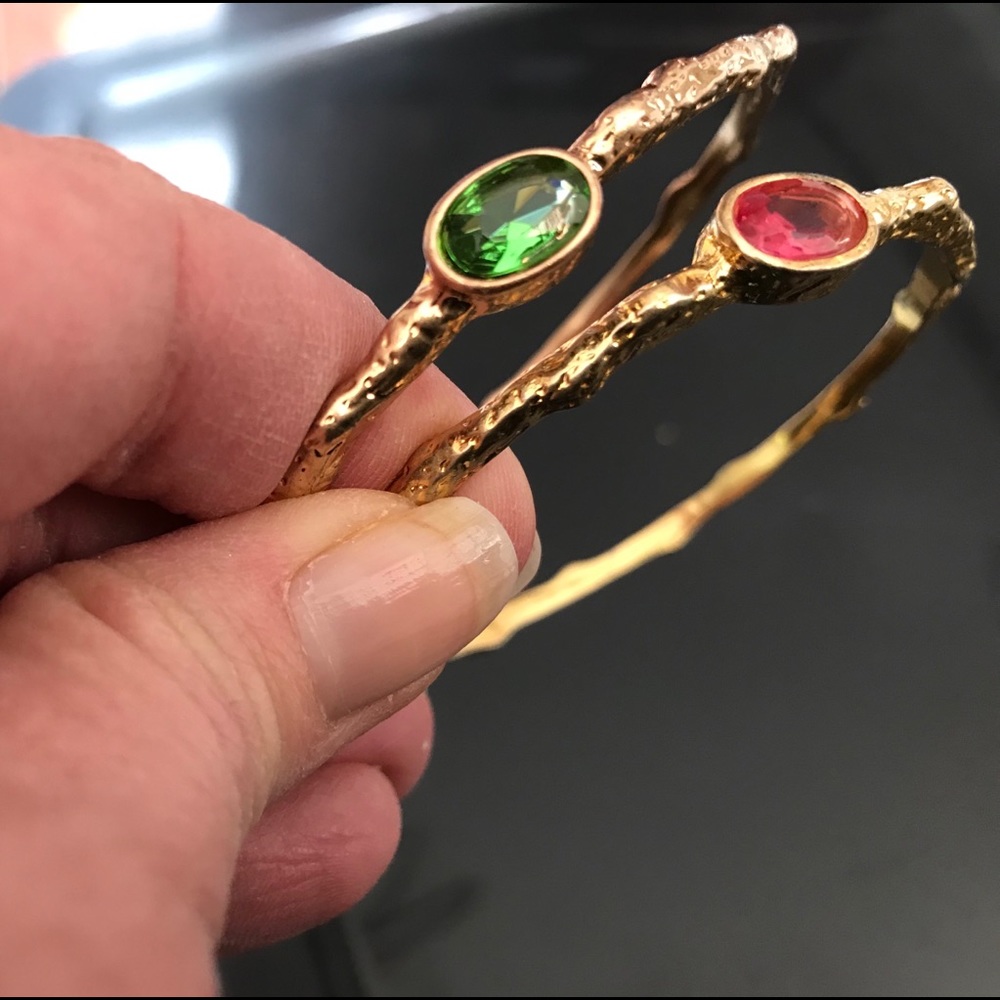Gold Bangles Pink Green Gemstones